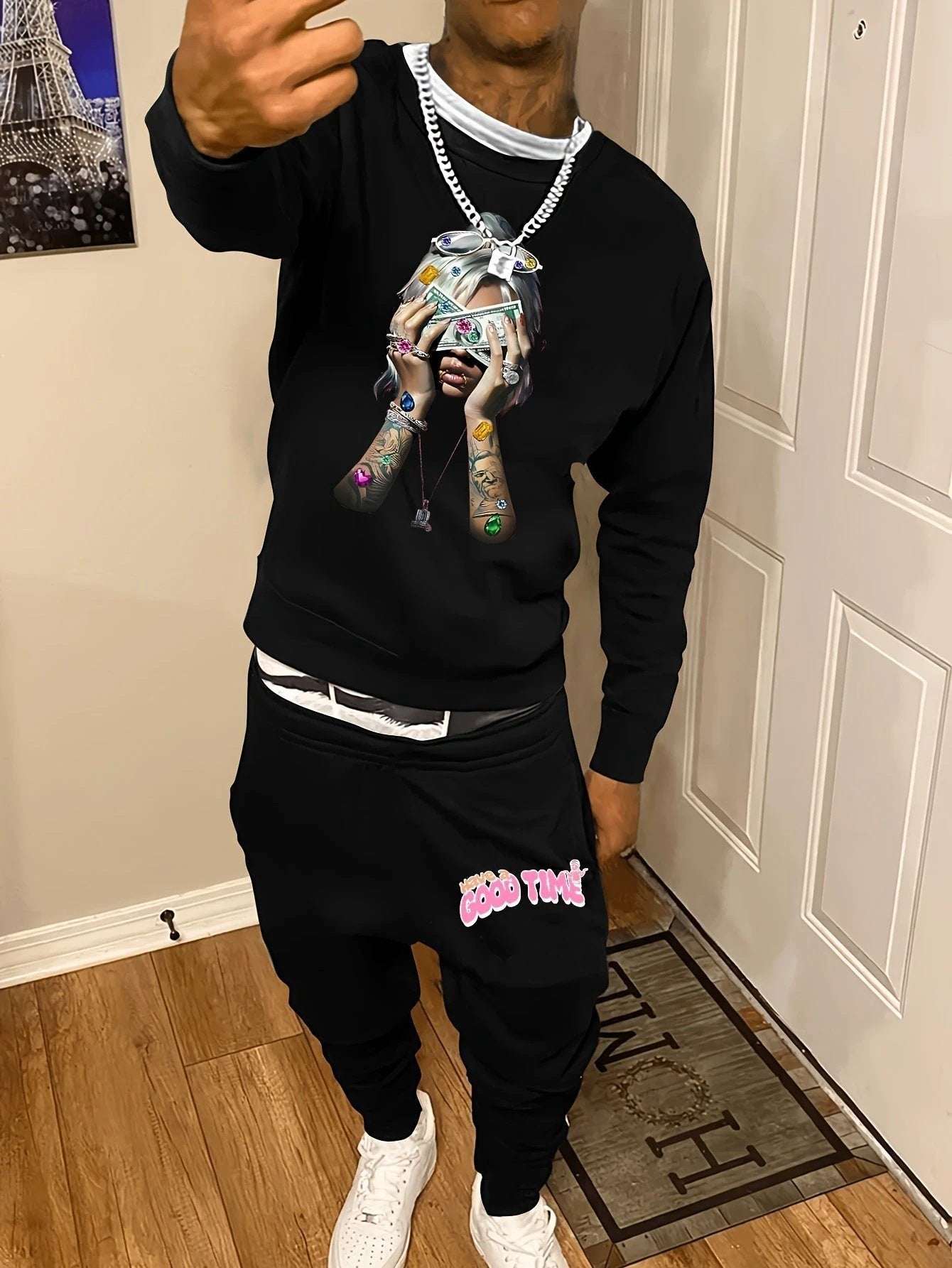 Men's Casual Fashion Round Neck Sweatshirt/Pants Suit