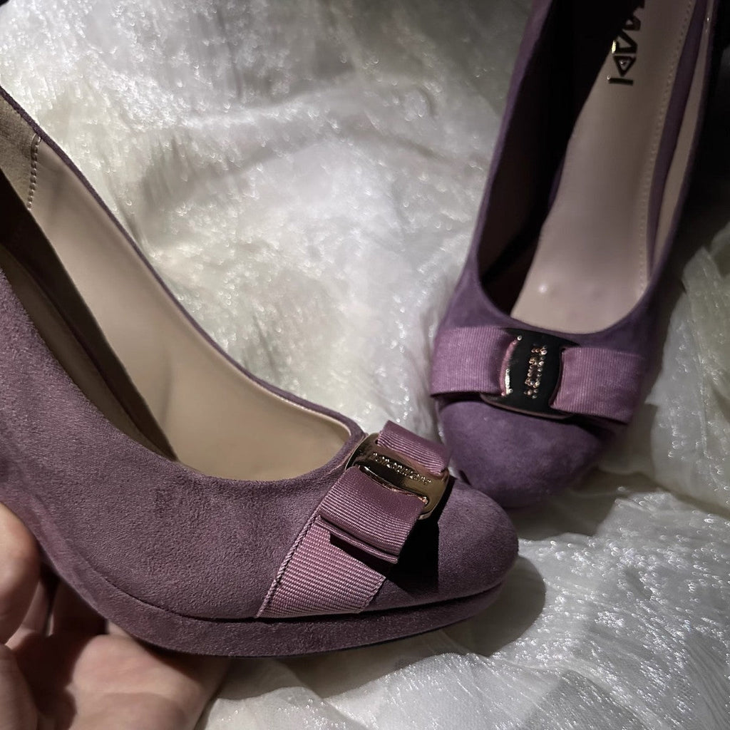 Vintage Suede Wedge Heels with Buckle