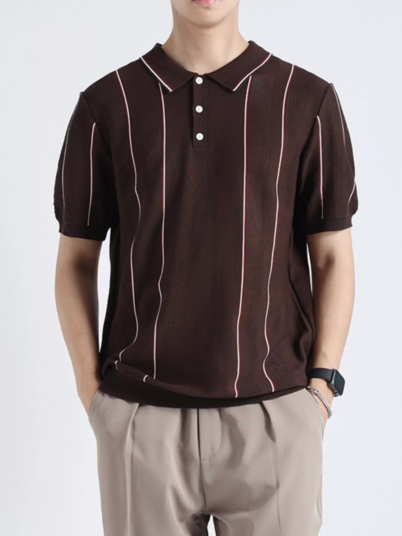 Men's Plus Size Striped Knit Short Sleeve Polo