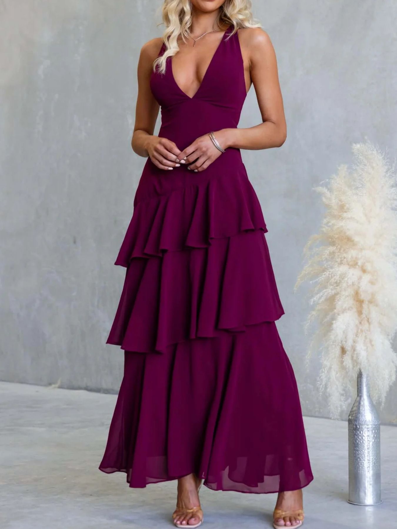 Yellow Sleeveless Ruffled Tiered Maxi Dress for Summer Events