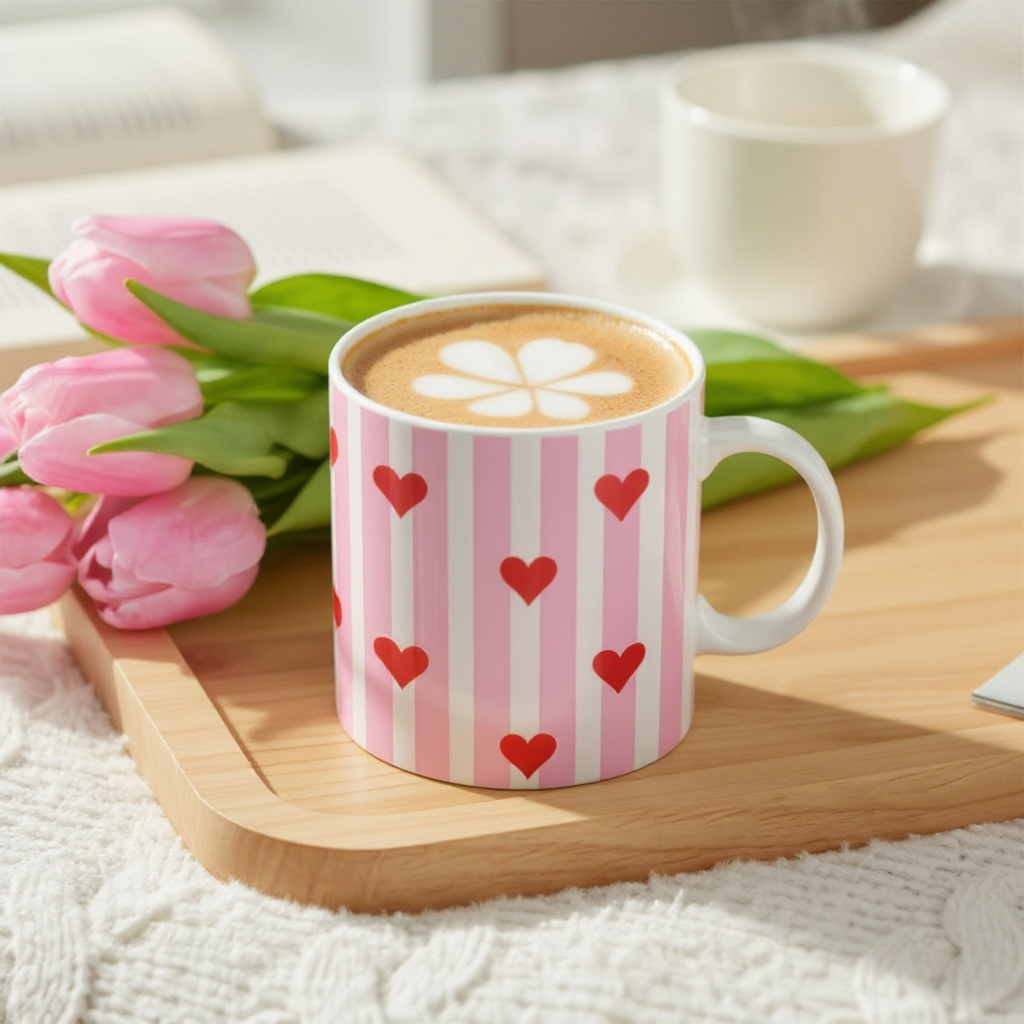 11 oz Cozy Cute Ceramic Mug with Hearts