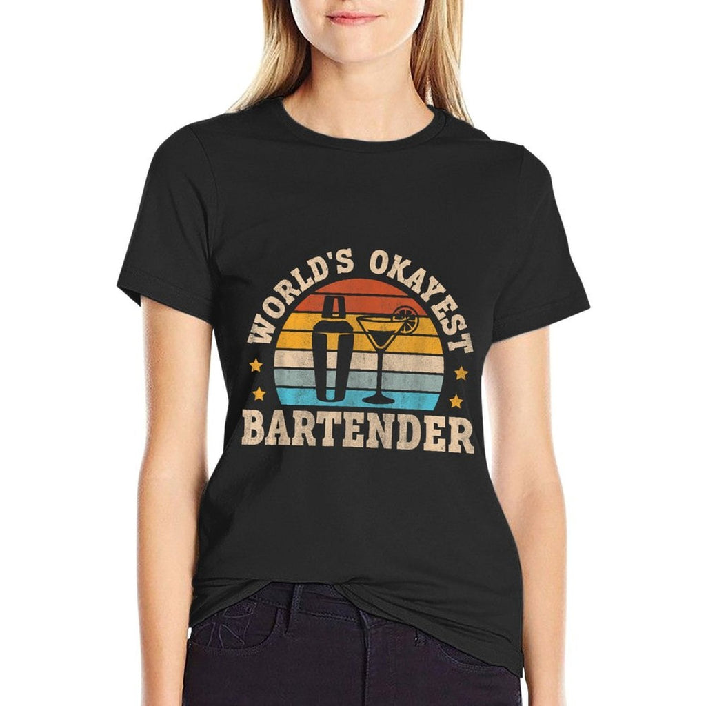 Retro Barkeeper Motiv Worlds Okayest Bartender  Summer-ready Fabric T-Shirt