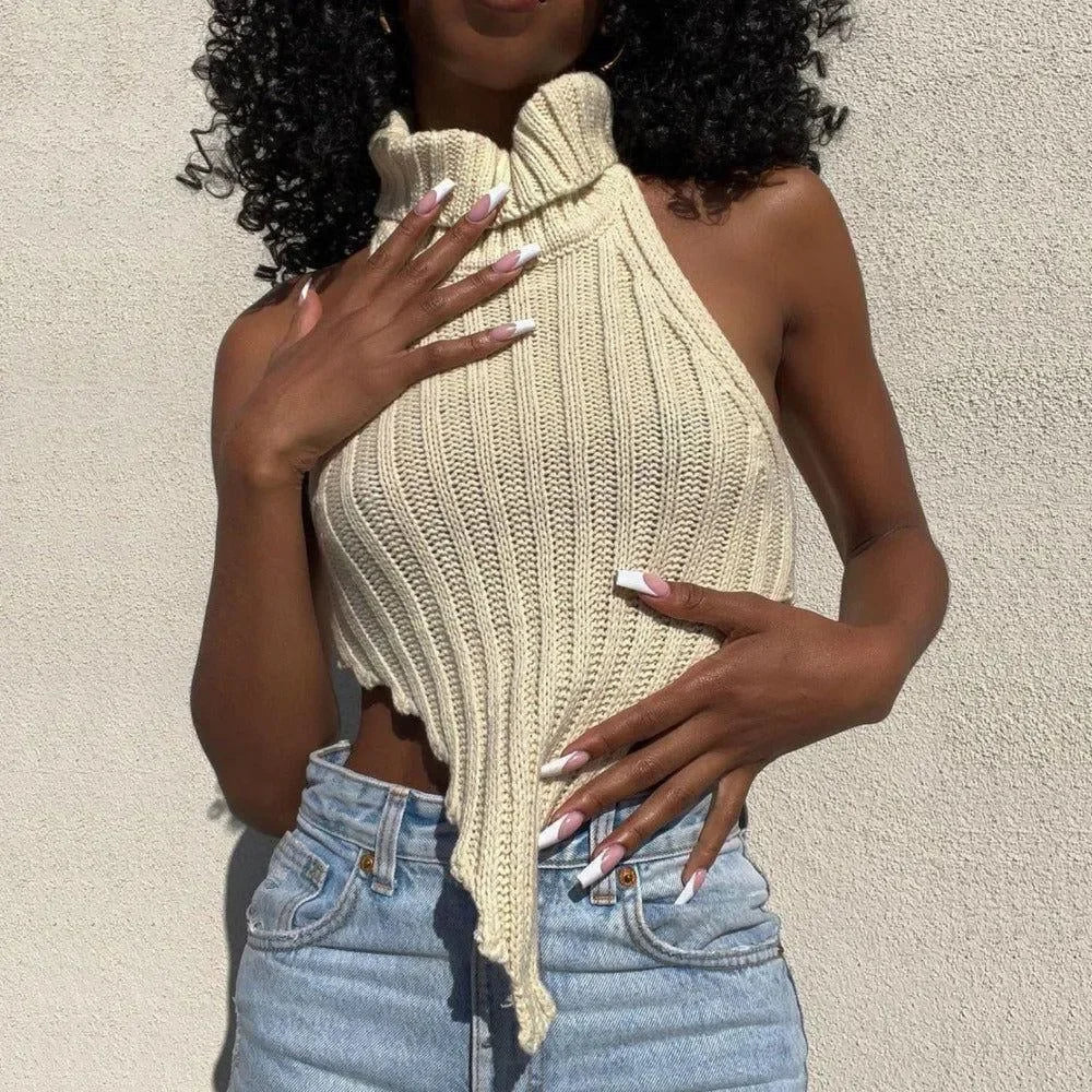 Chaos Champagne Ribbed Knitted Top