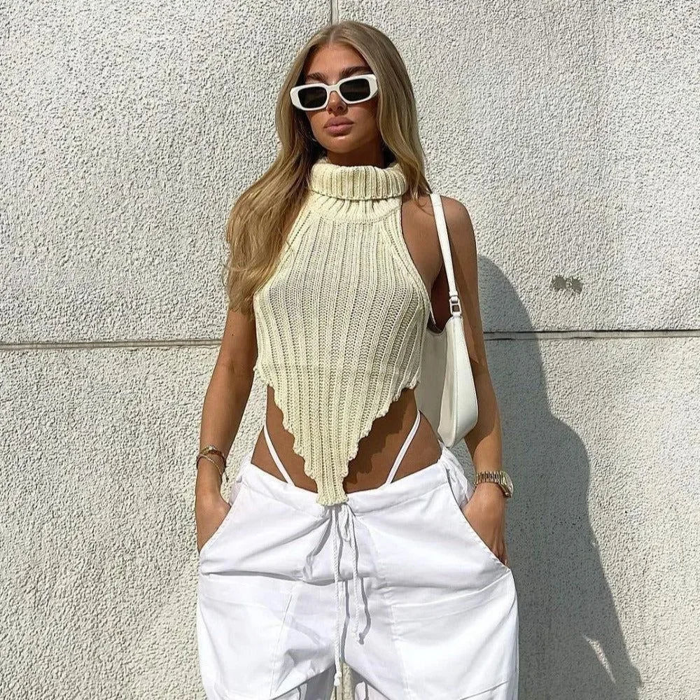 Chaos Champagne Ribbed Knitted Top