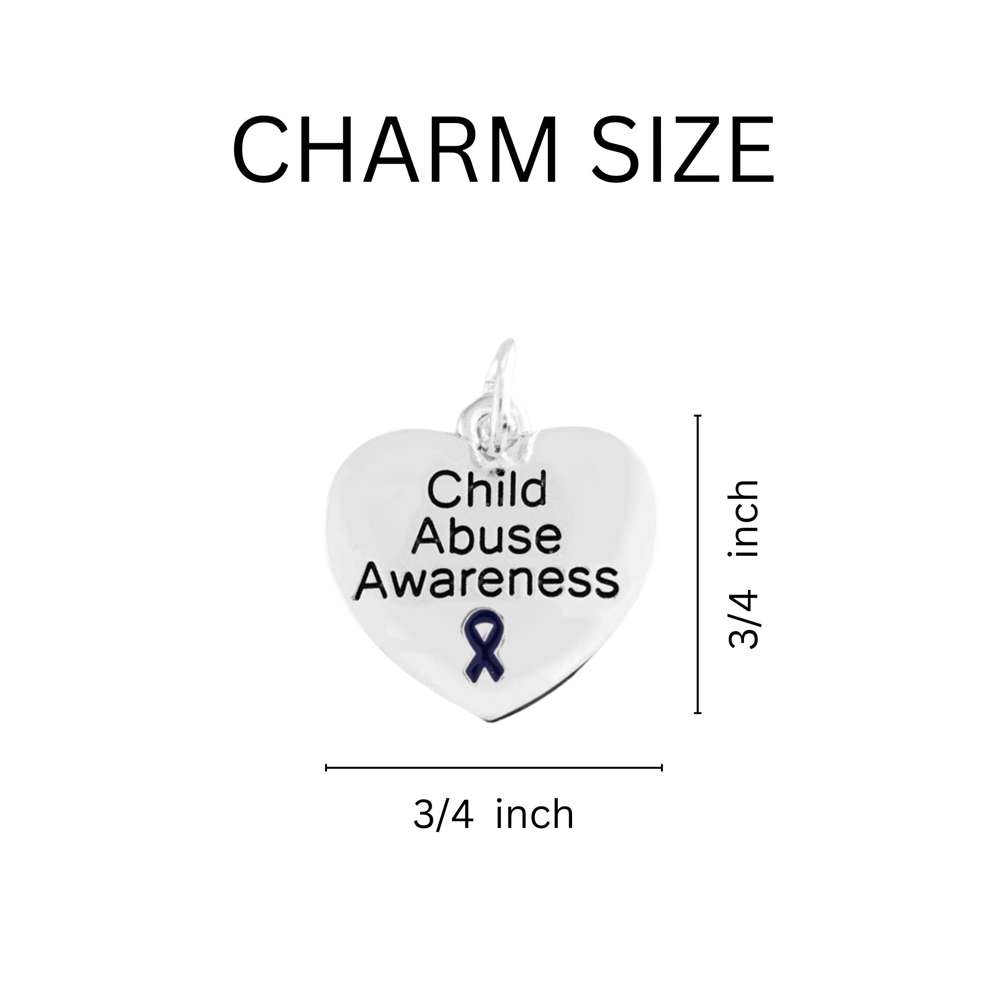Child Abuse Awareness Dark Blue Ribbon Heart Charm Necklaces