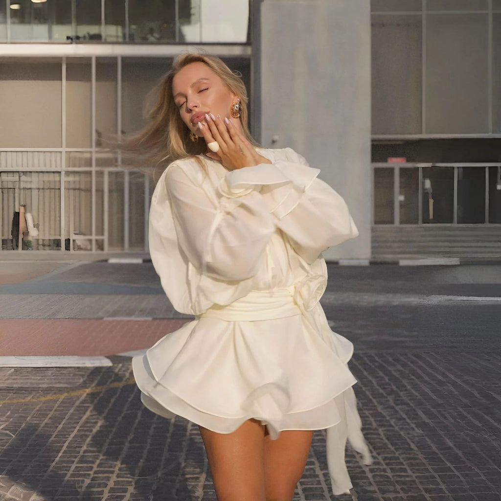 Cindy White Ruffled Mini Dress