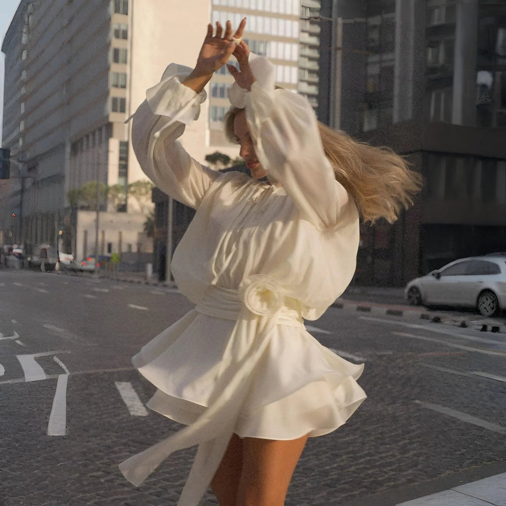Cindy White Ruffled Mini Dress