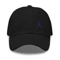 Colon Cancer Awareness Dad Hat with Dark Blue Ribbon