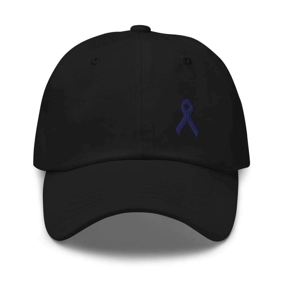 Colon Cancer Awareness Dad Hat with Dark Blue Ribbon