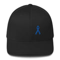 Colon Cancer Awareness Twill Fitted Hat with Dark Blue Ribbon