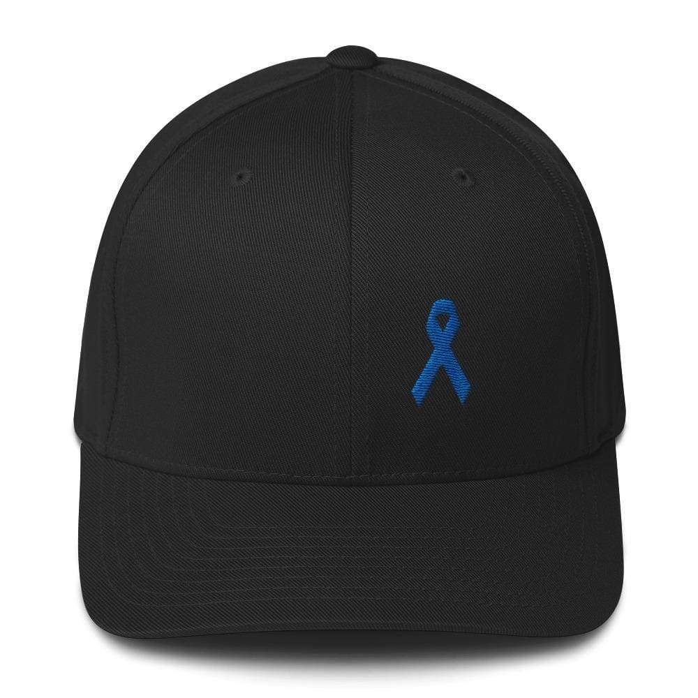 Colon Cancer Awareness Twill Fitted Hat with Dark Blue Ribbon