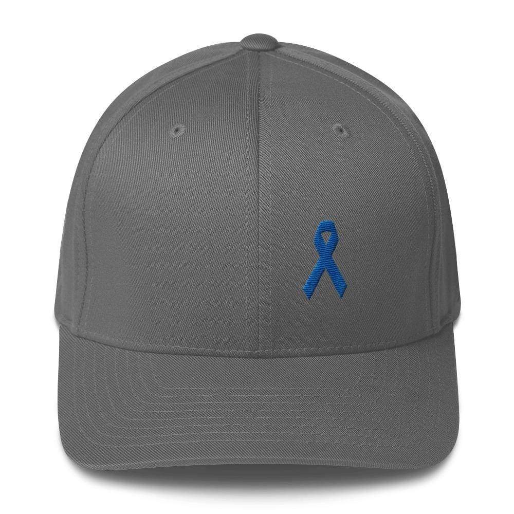 Colon Cancer Awareness Twill Fitted Hat with Dark Blue Ribbon