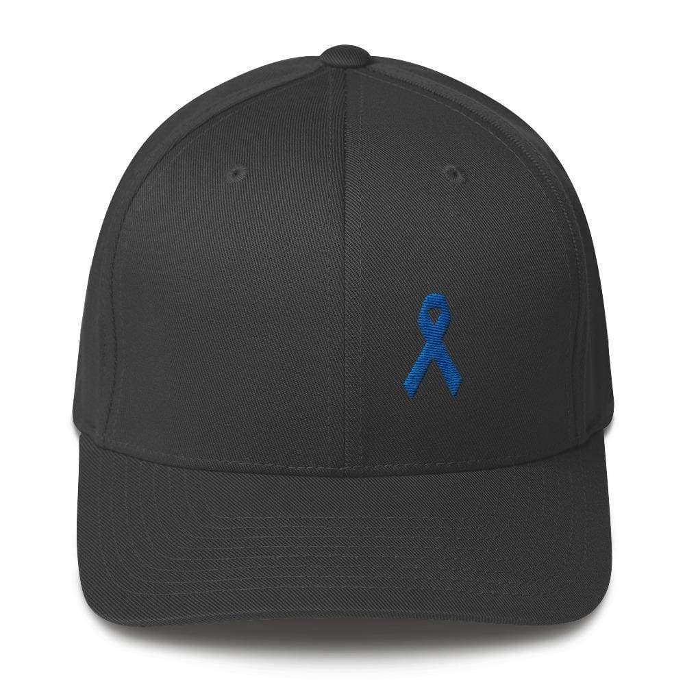 Colon Cancer Awareness Twill Fitted Hat with Dark Blue Ribbon