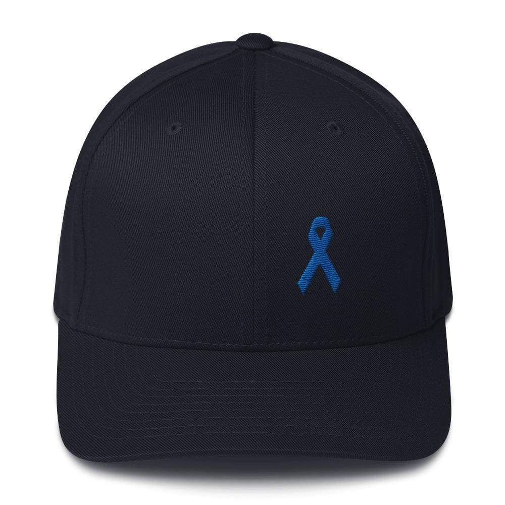 Colon Cancer Awareness Twill Fitted Hat with Dark Blue Ribbon