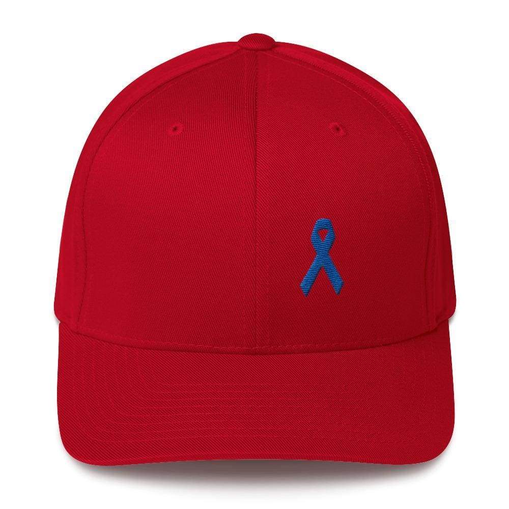 Colon Cancer Awareness Twill Fitted Hat with Dark Blue Ribbon