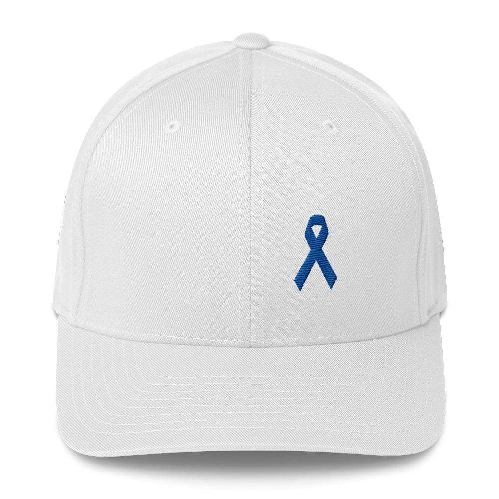 Colon Cancer Awareness Twill Fitted Hat with Dark Blue Ribbon