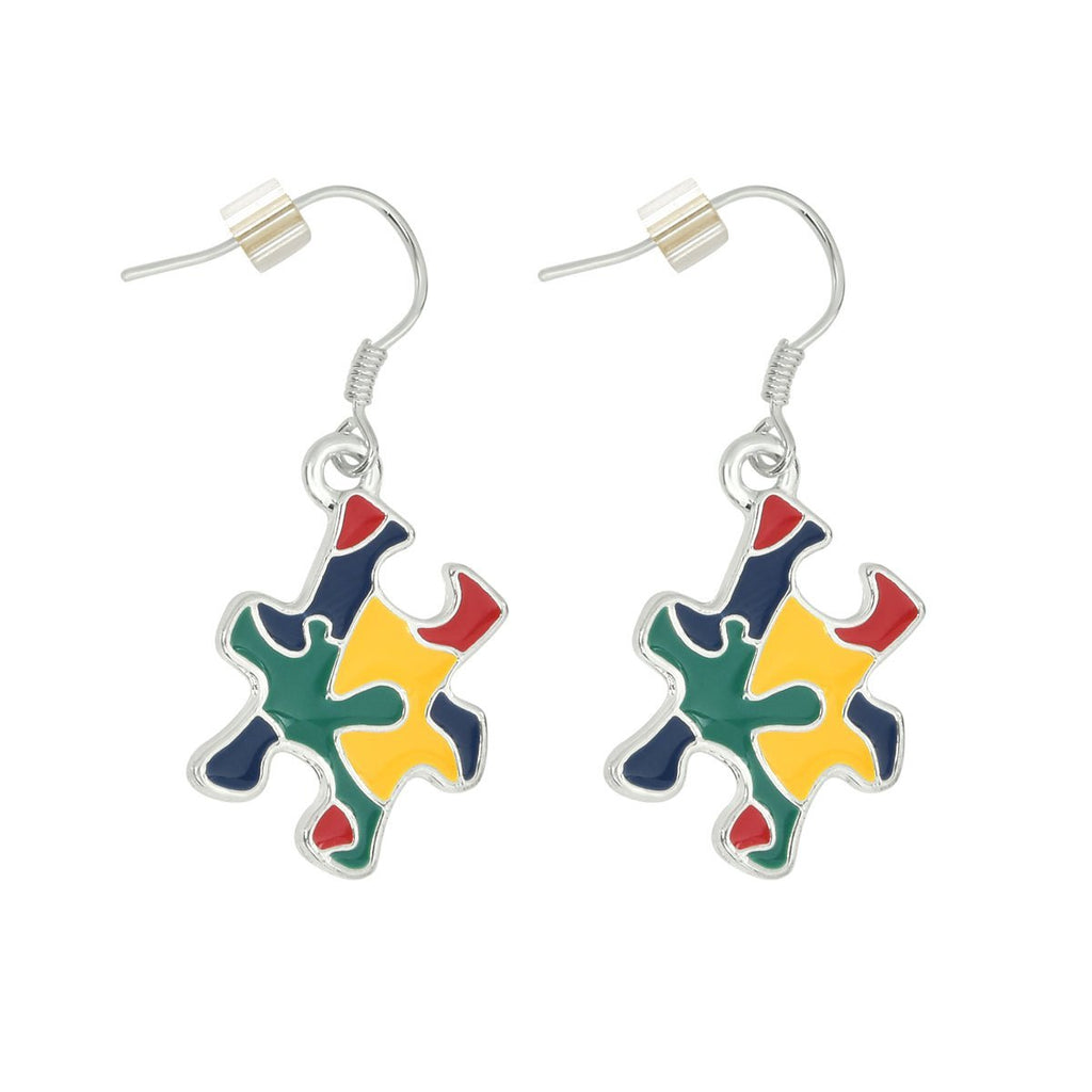 Colored Puzzle Piece Autism Awareness Hanging Earrings