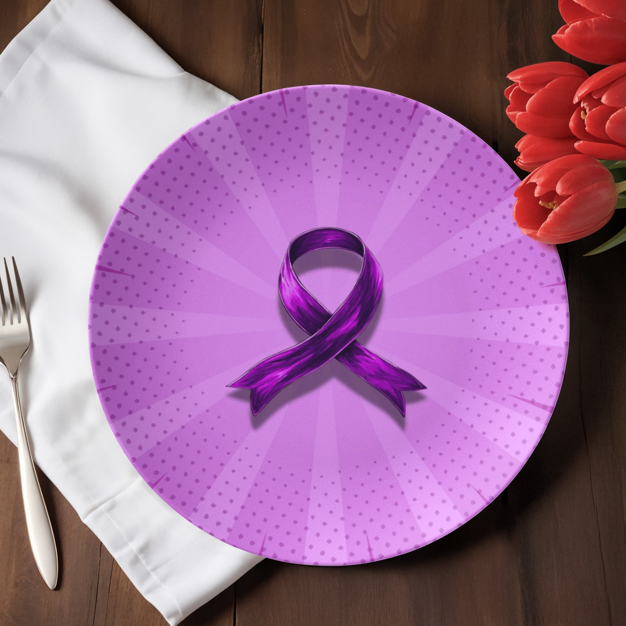 Comic Purple Ribbon Collectible Plate for Epilepsy Awareness