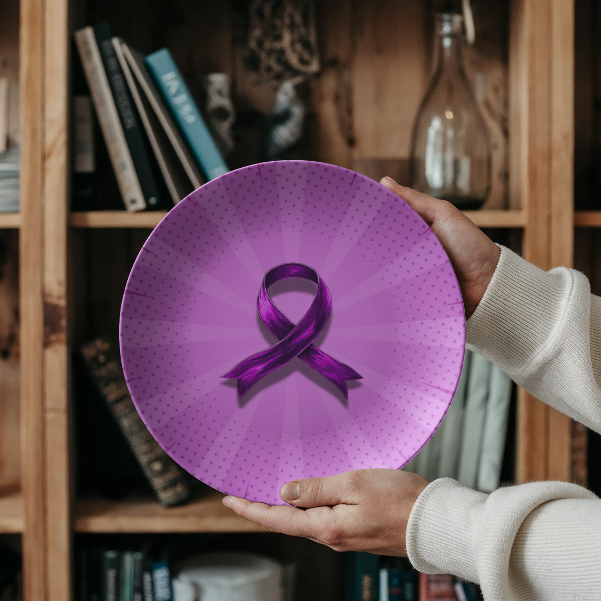 Comic Purple Ribbon Collectible Plate for Epilepsy Awareness