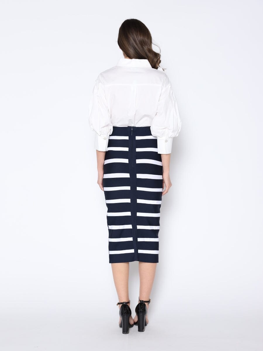 Contrast Color Striped Midi Bandage Bodycon Skirt