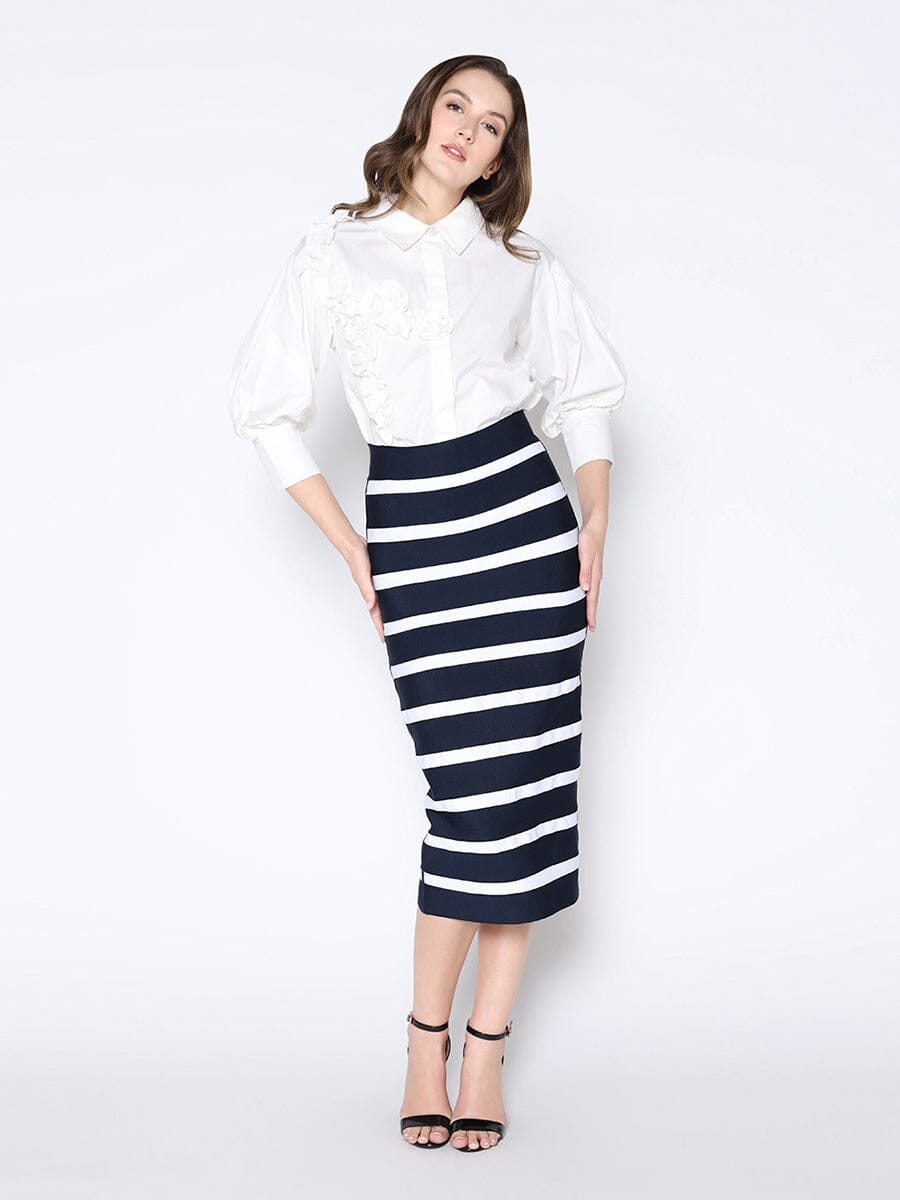 Contrast Color Striped Midi Bandage Bodycon Skirt