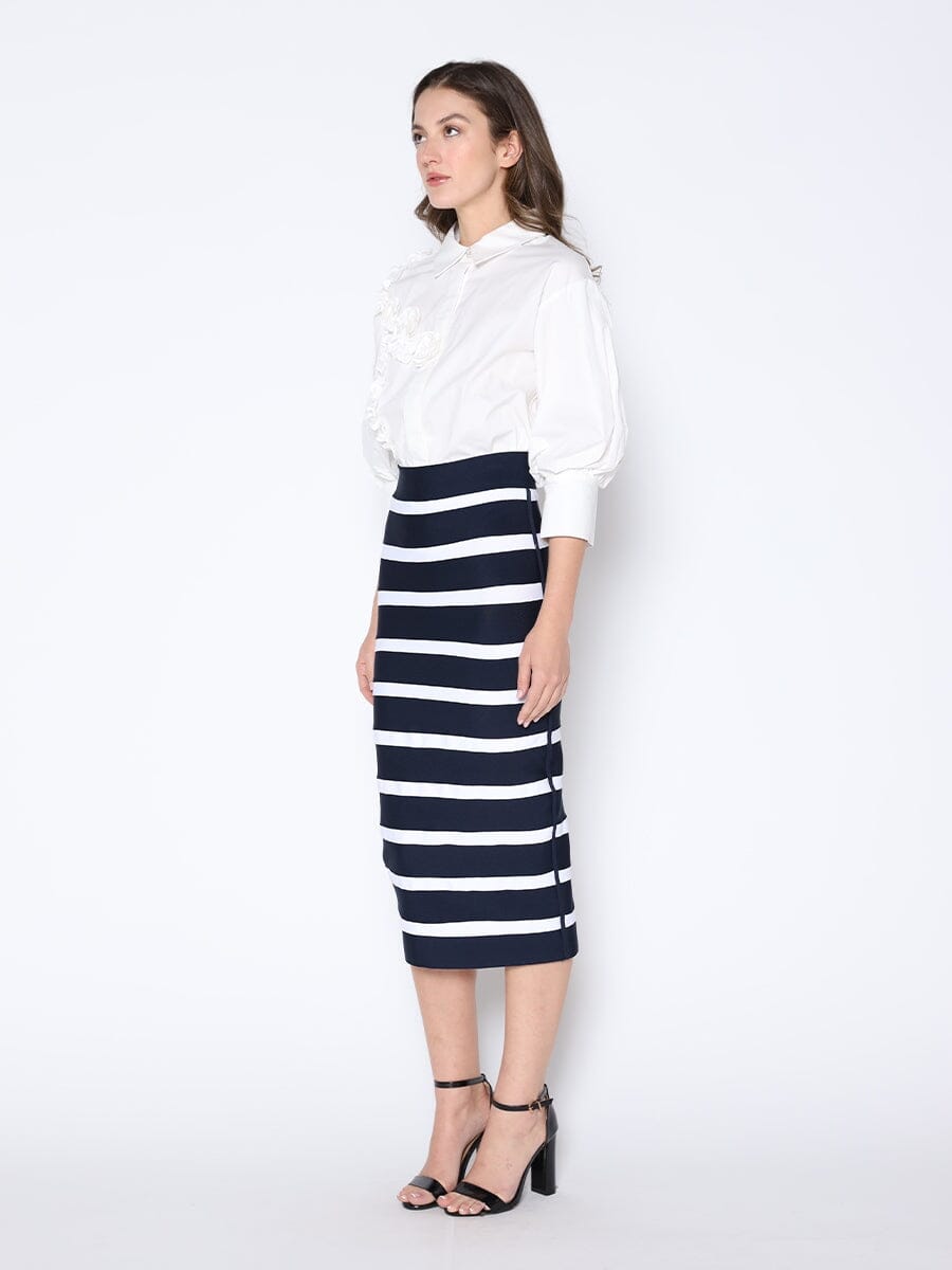 Contrast Color Striped Midi Bandage Bodycon Skirt