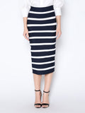 Contrast Color Striped Midi Bandage Bodycon Skirt