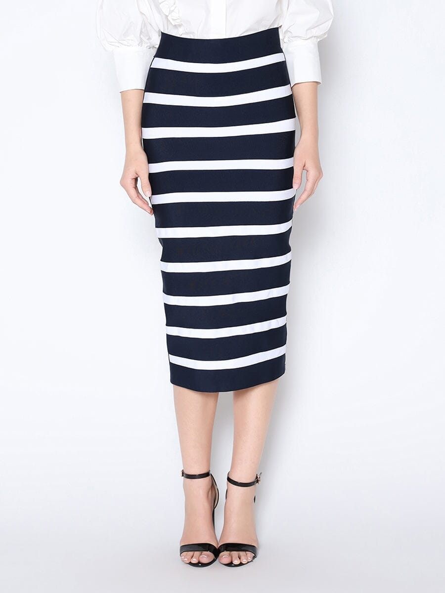 Contrast Color Striped Midi Bandage Bodycon Skirt