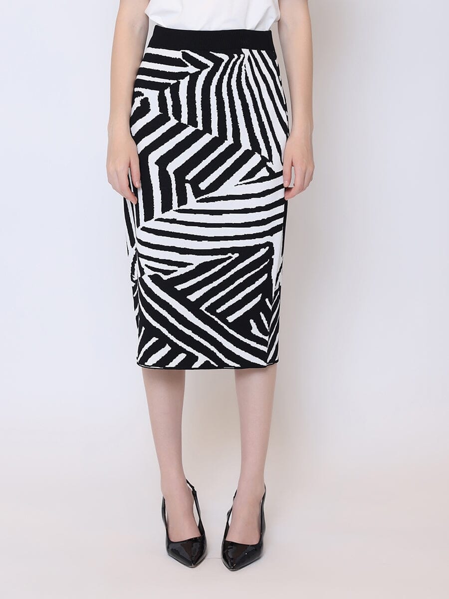 Contrast Zebra Print Back Slit Mini Knit Skirt