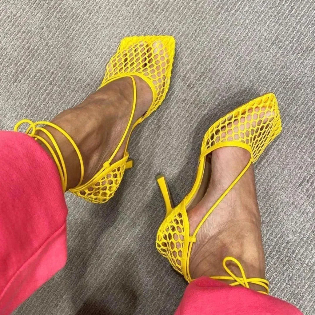 Controversial Square Toe Mesh Yellow Sandals