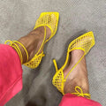 Controversial Square Toe Mesh Yellow Sandals