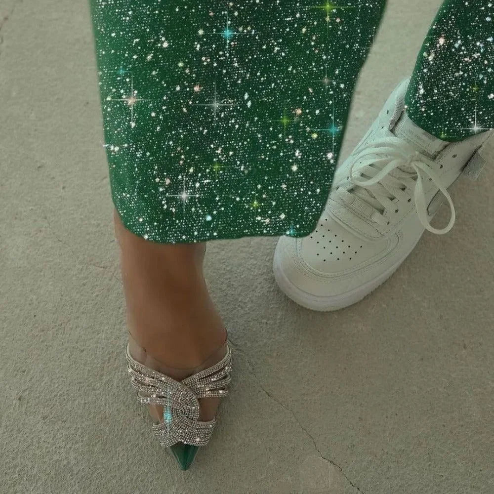 Cosmopolitan Light Green Rhinestone Crystal Clear Heels
