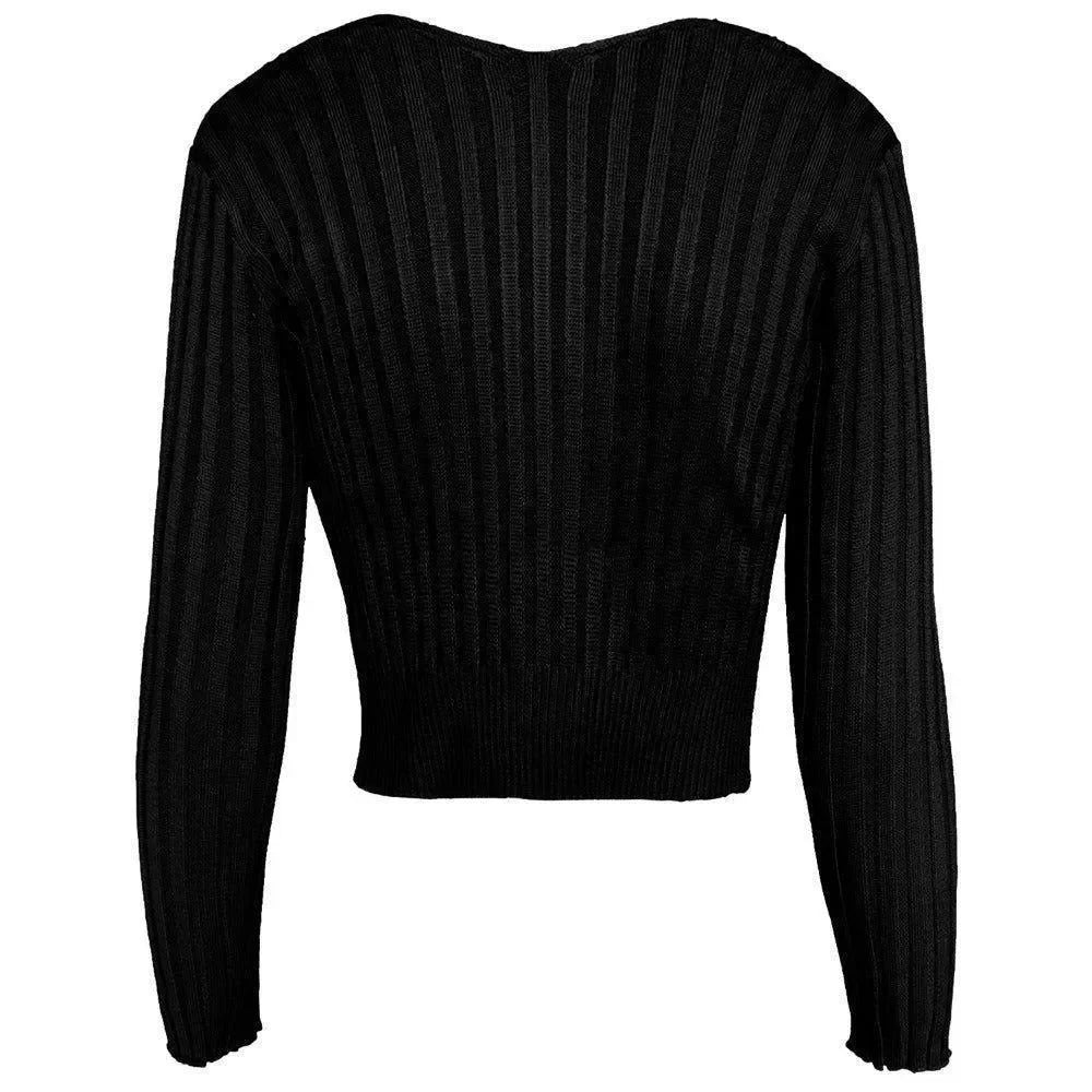 Cosmopolitan Black Ribbed Knit Chain Detail Top