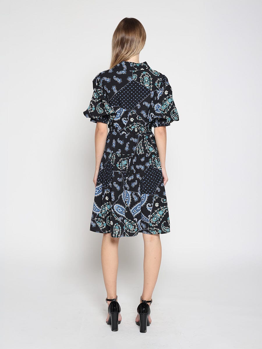 Cotton Printed Puffed Sleeve Belt Dress