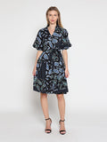 Cotton Printed Puffed Sleeve Belt Dress