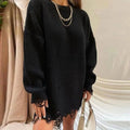Cover Girl Black Broken Solid Color Loose Sweater