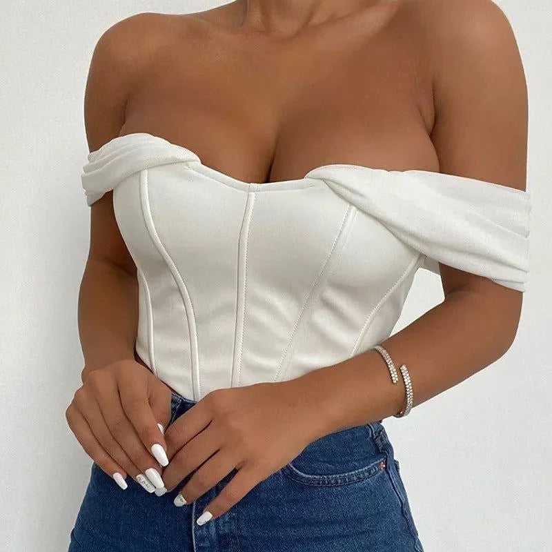 Crave White Leather Off-Shoulder Corset Top
