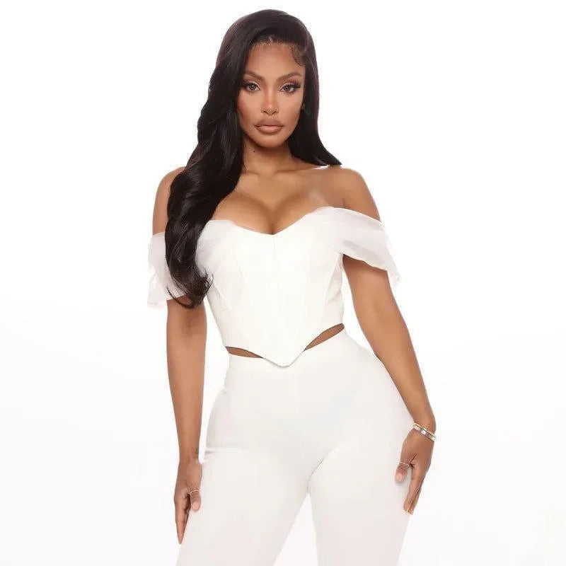 Crave White Leather Off-Shoulder Corset Top