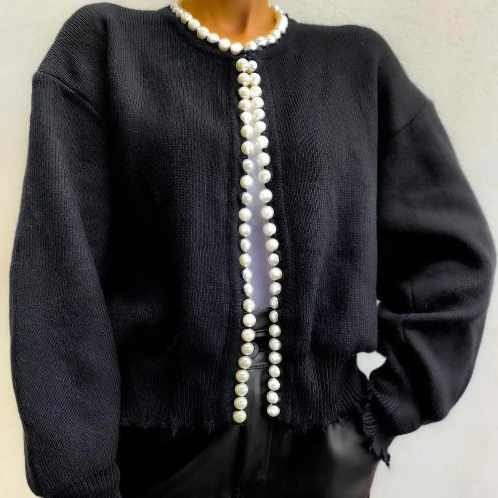 Crave Pearl Black Knit Cardigan