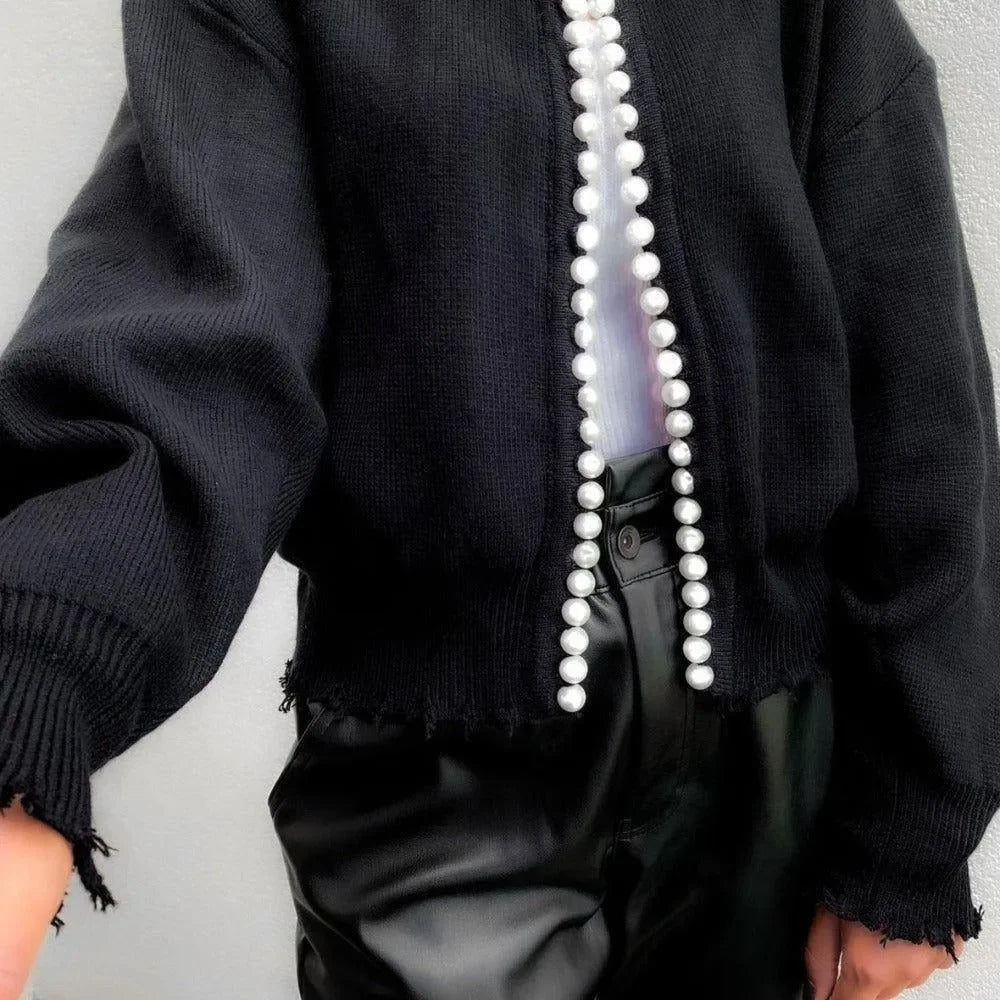 Crave Pearl Black Knit Cardigan
