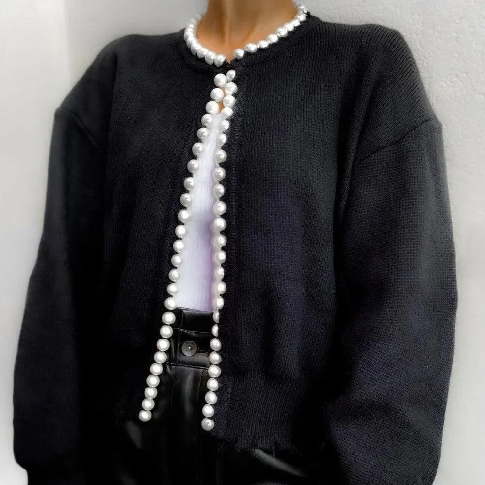 Crave Pearl Black Knit Cardigan