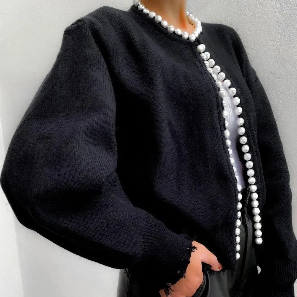 Crave Pearl Black Knit Cardigan