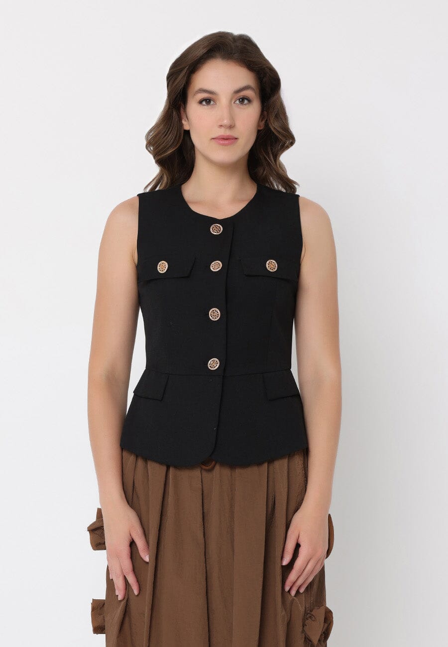 Crew Neck Front Pockets Vest
