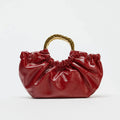 Crimson Aura Ruched Leather Handbag