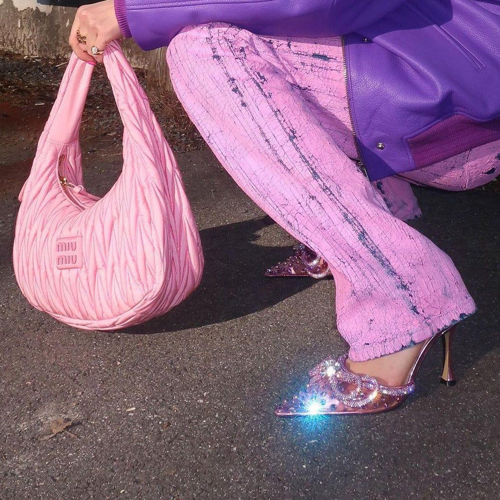 Crush Wrap Around Diamond Bow Hot Pink Heels