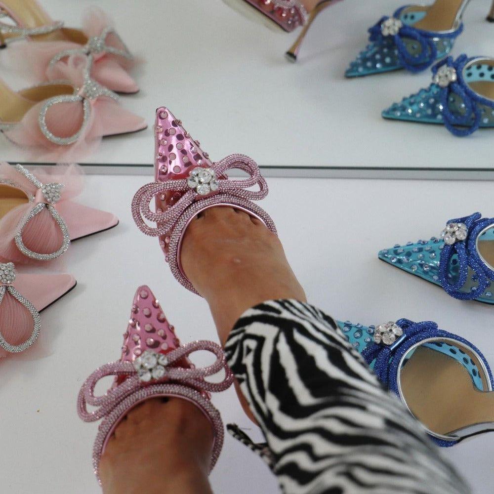 Crush Wrap Around Diamond Bow Blue Heels