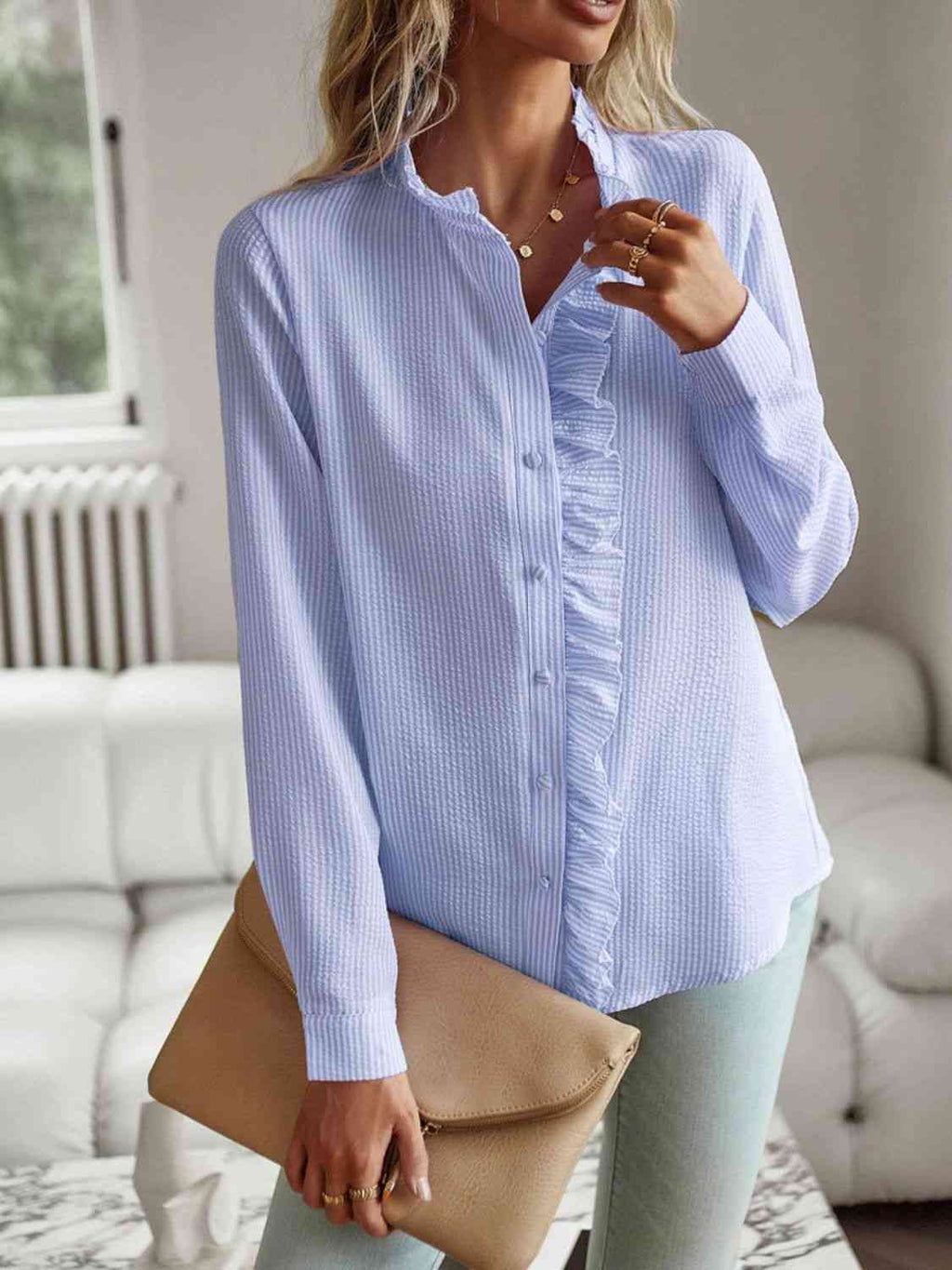 Ruffle Trim Shirt – Stylish Women's Fashion Top
