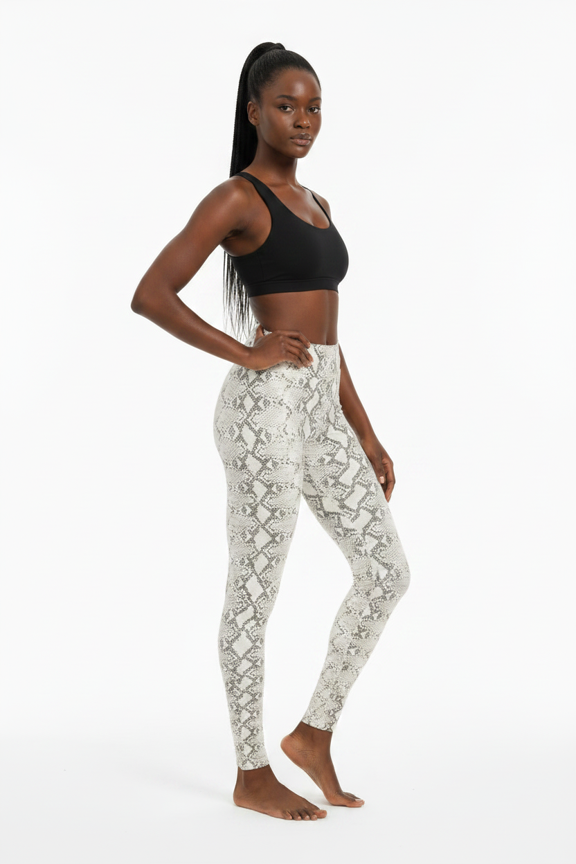 Snake Print Fleece Leggings- Black Mocha