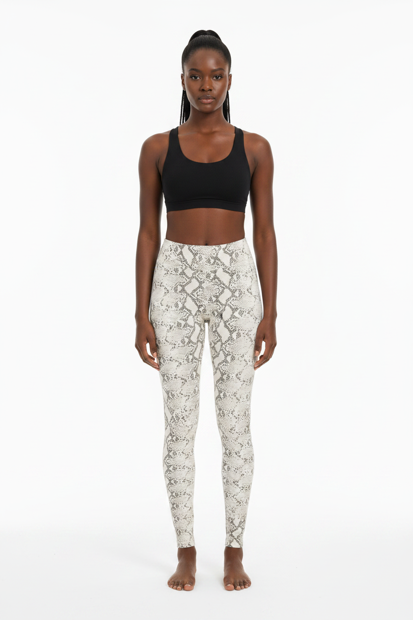 Snake Print Fleece Leggings- Black Mocha