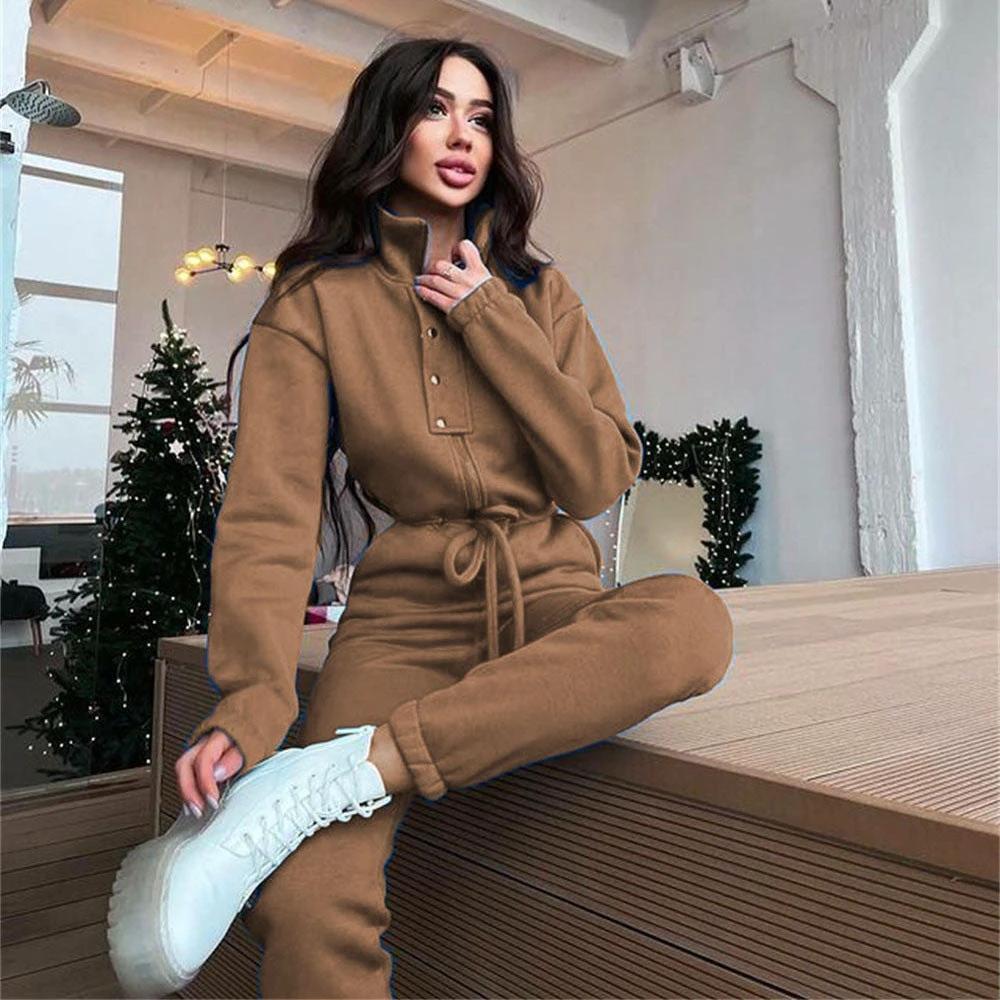 Stand-up Collar Cinched Leisure Jumpsuit